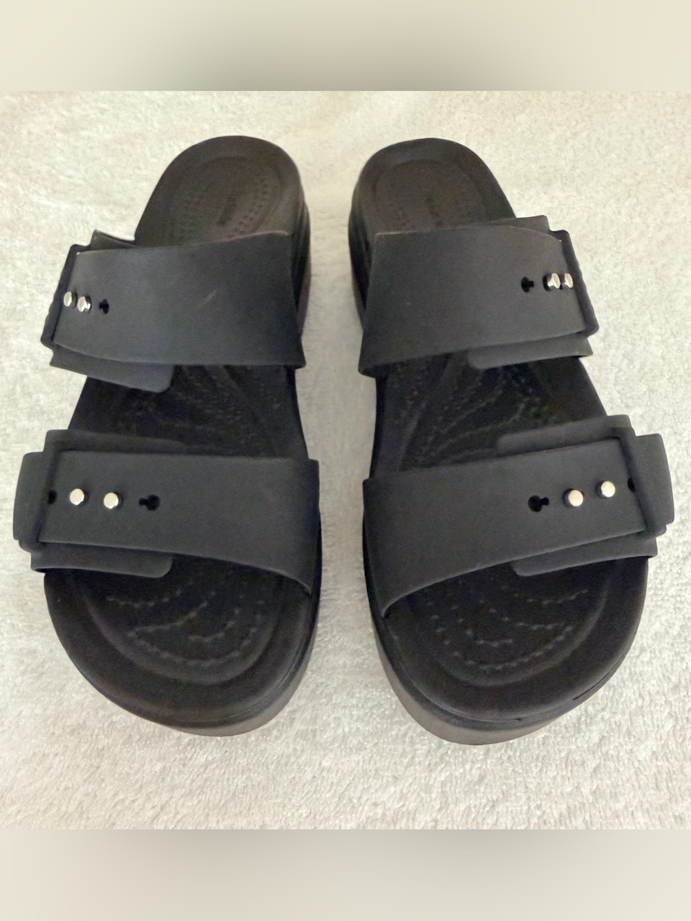Crocs Brooklyn Platform Low Wedge Sandals Womens 5 Black Slip On Slides LiteRide